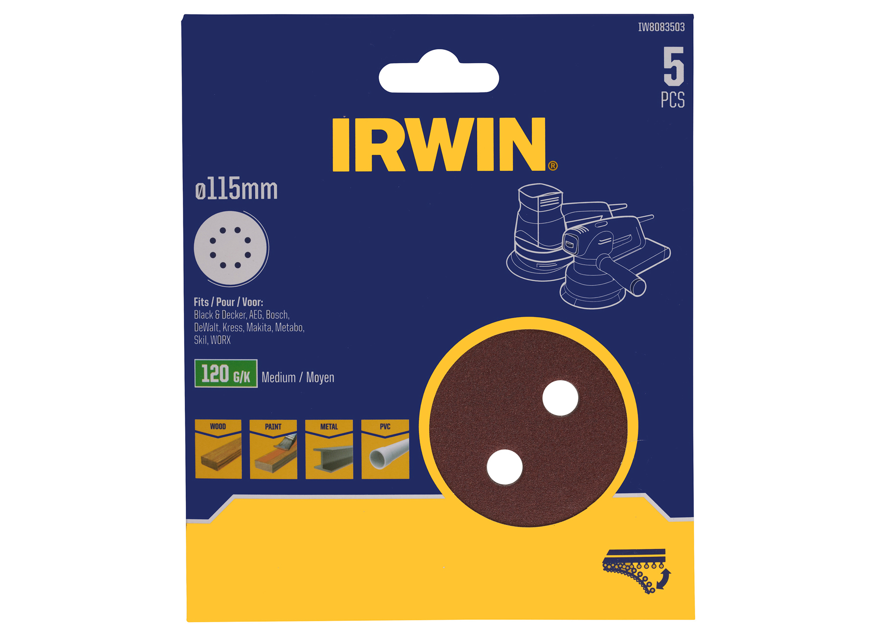 IRWIN DISQUES ABRASIFS Ø115MM VELCRO 