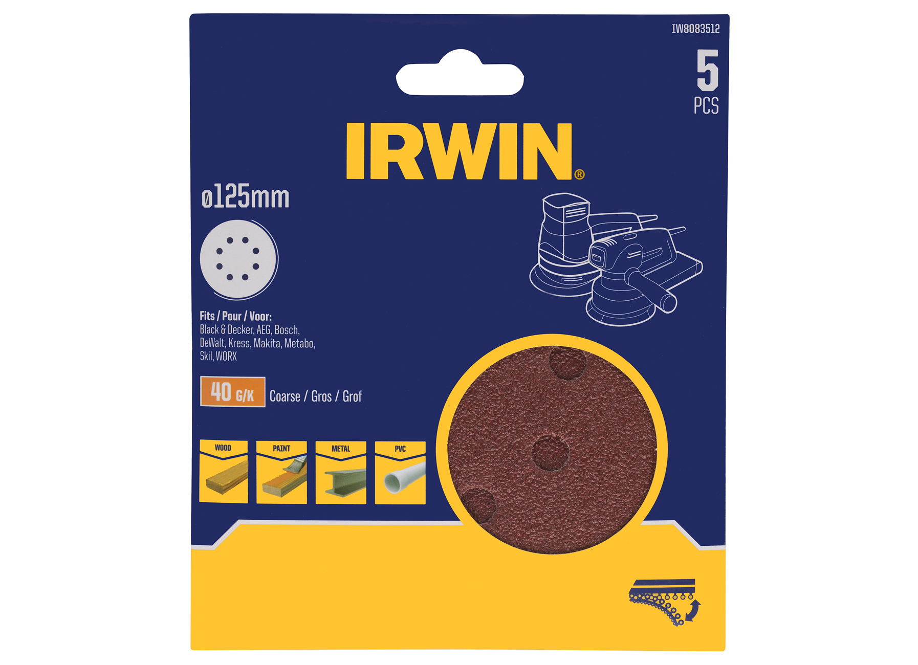 IRWIN DISQUES ABRASIFS Ø125MM VELCRO G40