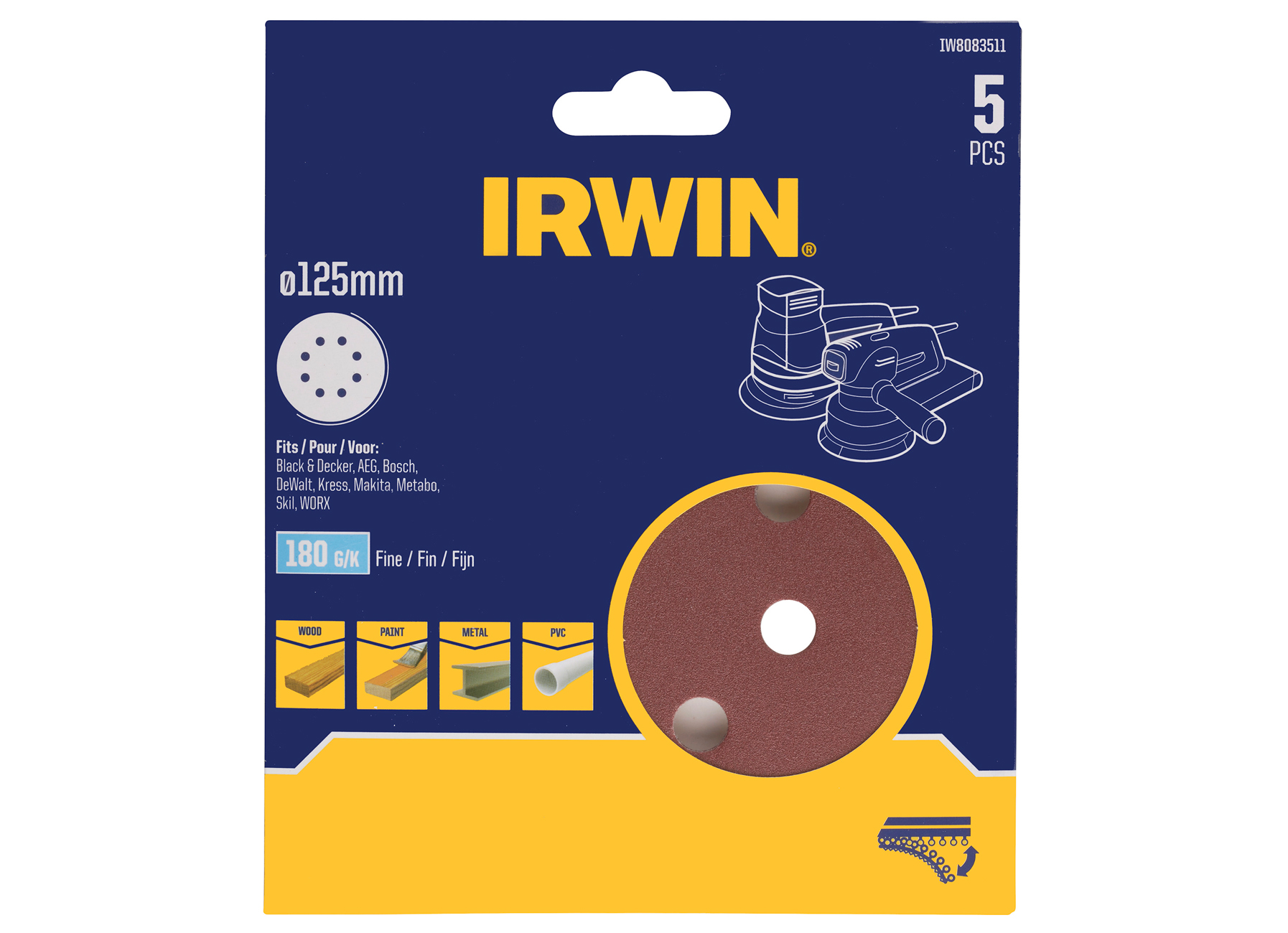 IRWIN DISQUES ABRASIFS Ø125MM VELCRO G180