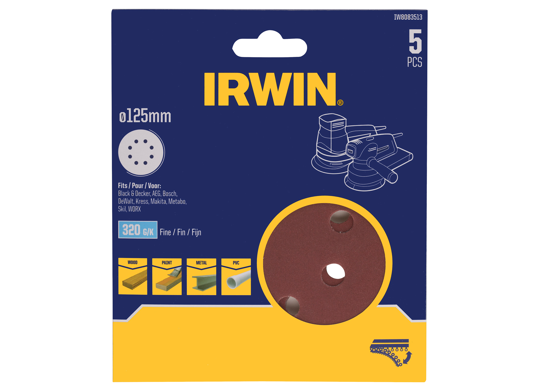 IRWIN DISQUES ABRASIFS Ø125MM VELCRO G320