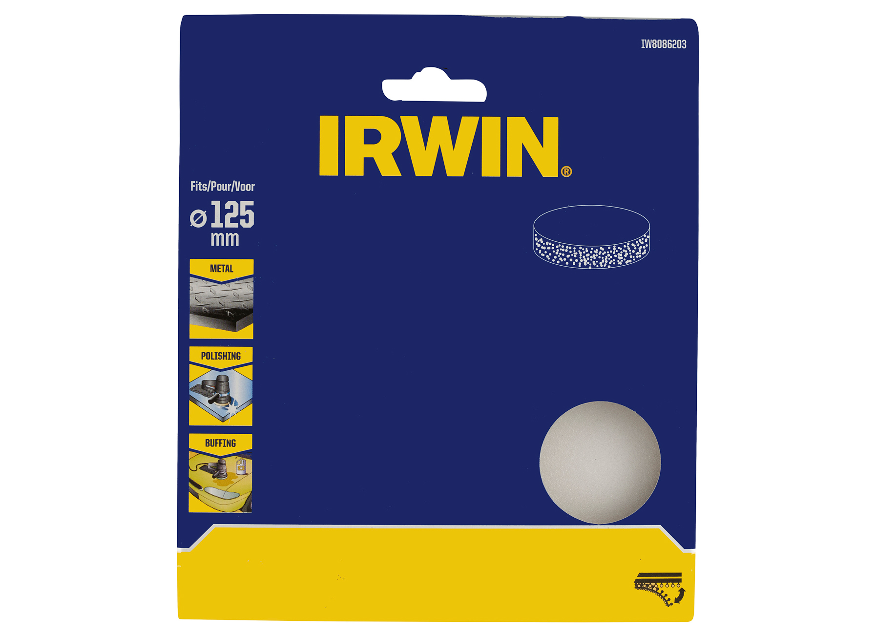 IRWIN DISQUE DE POLISSAGE POUR PONCEUSE EXCENTRIQUE POUR CERAMIQUE ET METAL, Ø125MM