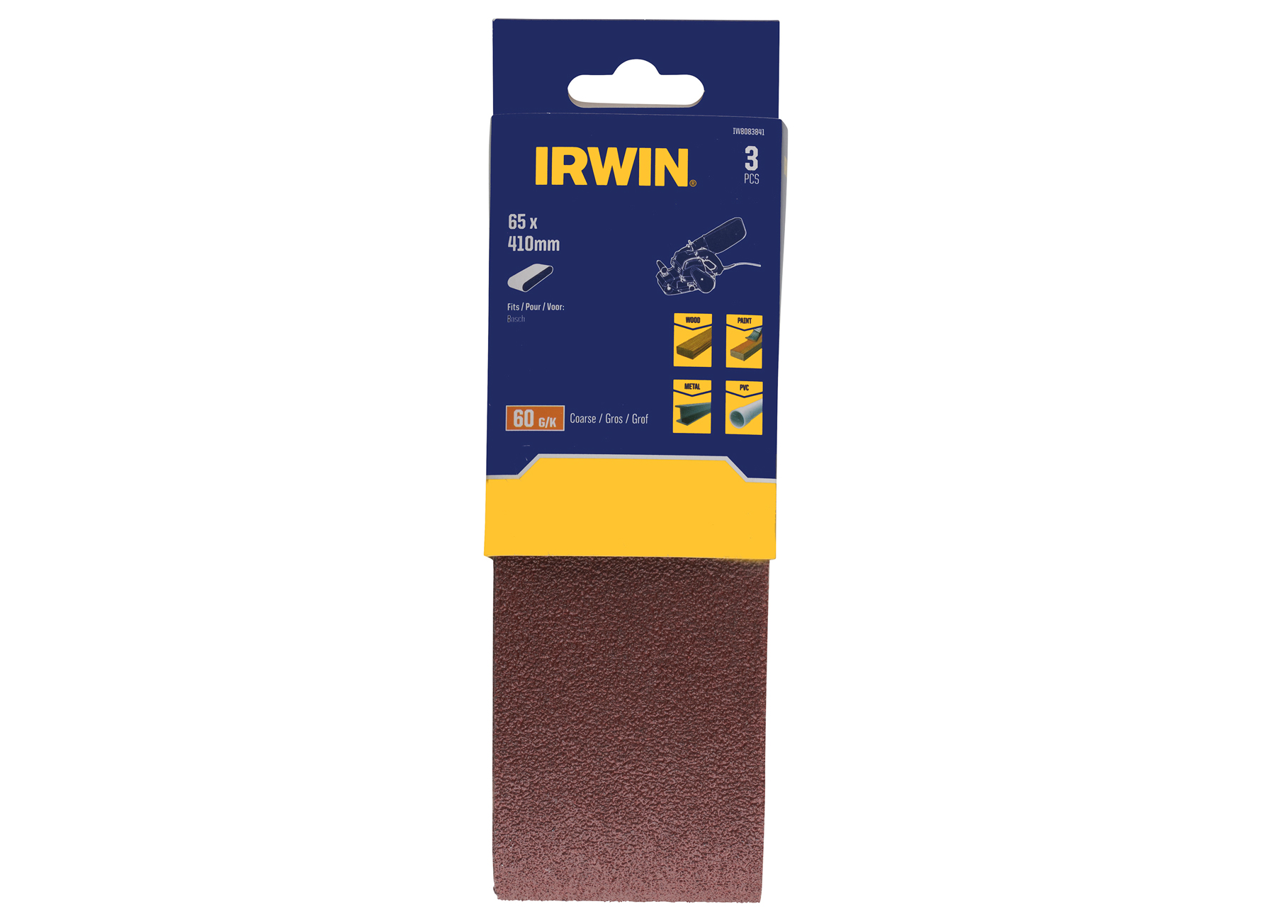 IRWIN BANDES ABRASIVES AEG ET METABO, BAND 65X410MM, K60