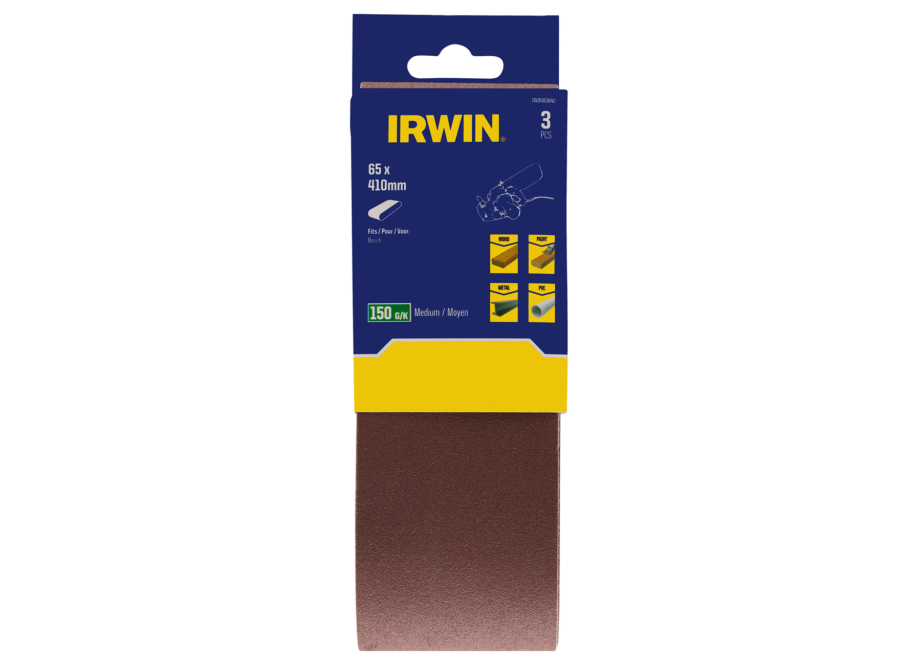 IRWIN BANDES ABRASIVES AEG ET METABO, BAND 65X410MM, K150