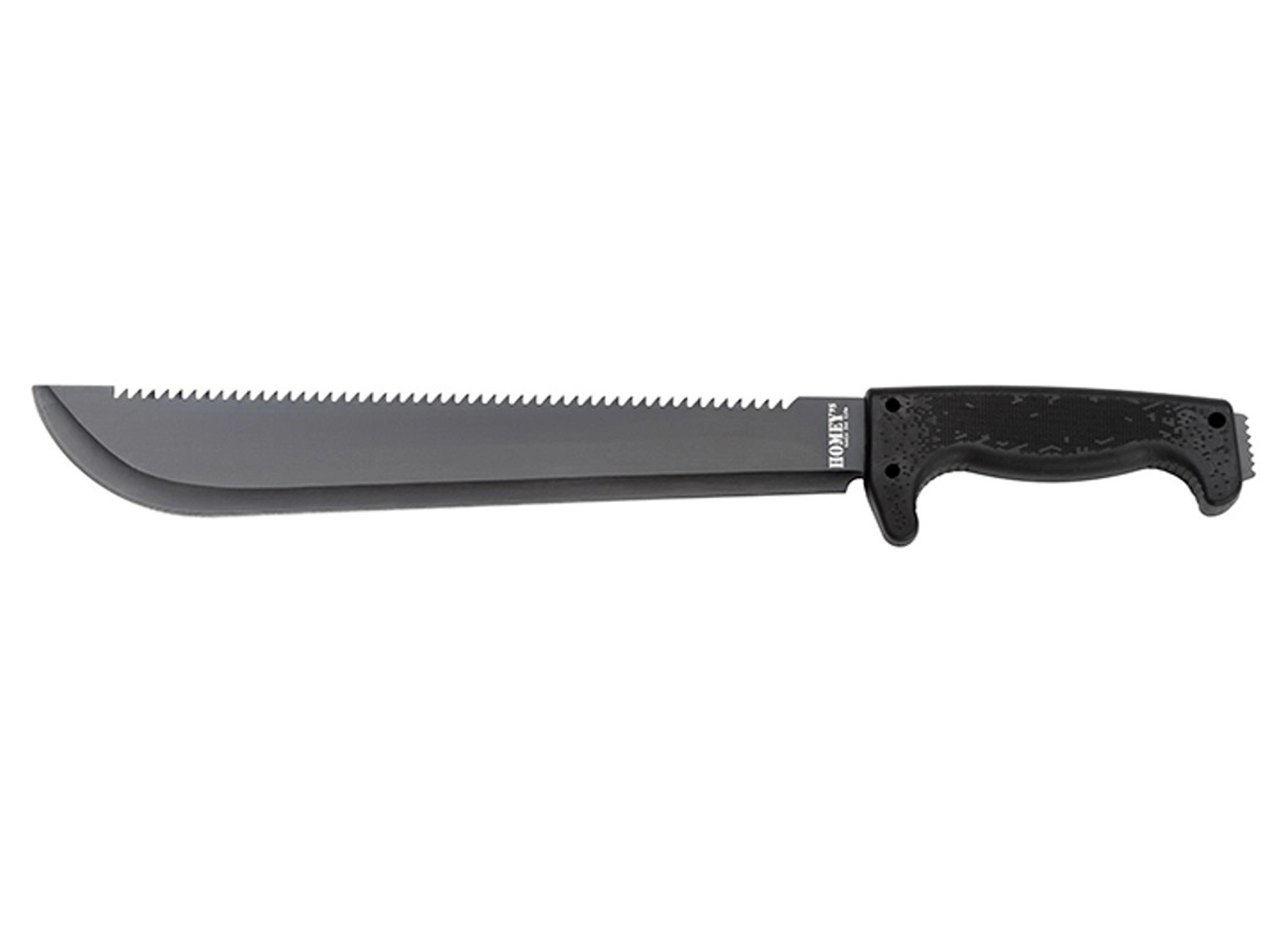 HOMEY''S MACHETTE 46CM DENTELURE CAOUTCHOUC/ACIER NOIR + ETUI