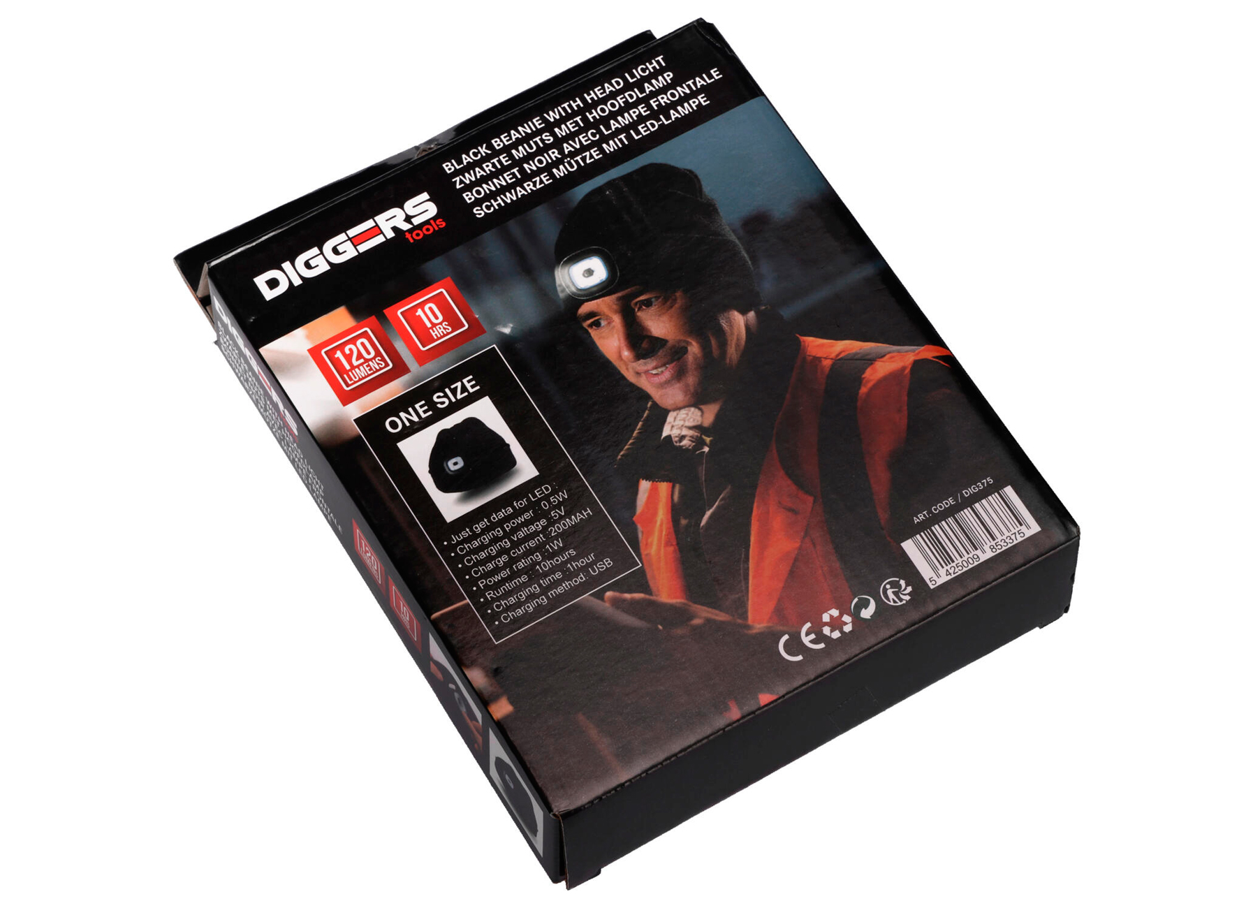 DIGGERS BONNET LAMPE FRONTALE LED NOIR