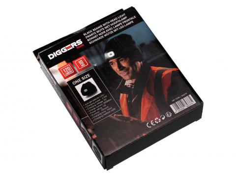 DIGGERS BONNET LAMPE FRONTALE LED NOIR