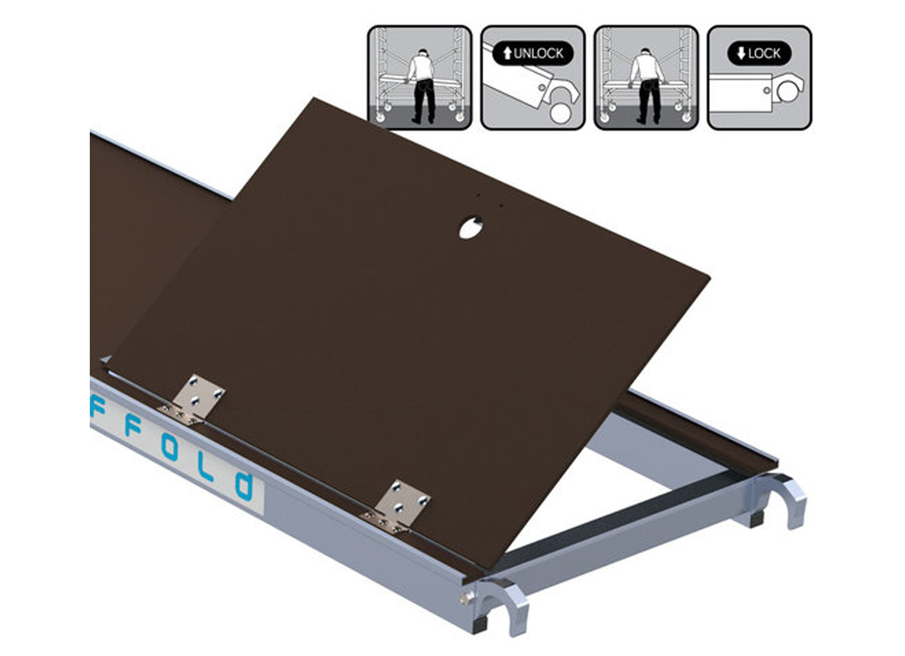 ECHAFAUDAGE PLIANT ALU AVEC TRAPPE 190X75CM HAUTEUR DE TRAVAIL 3M