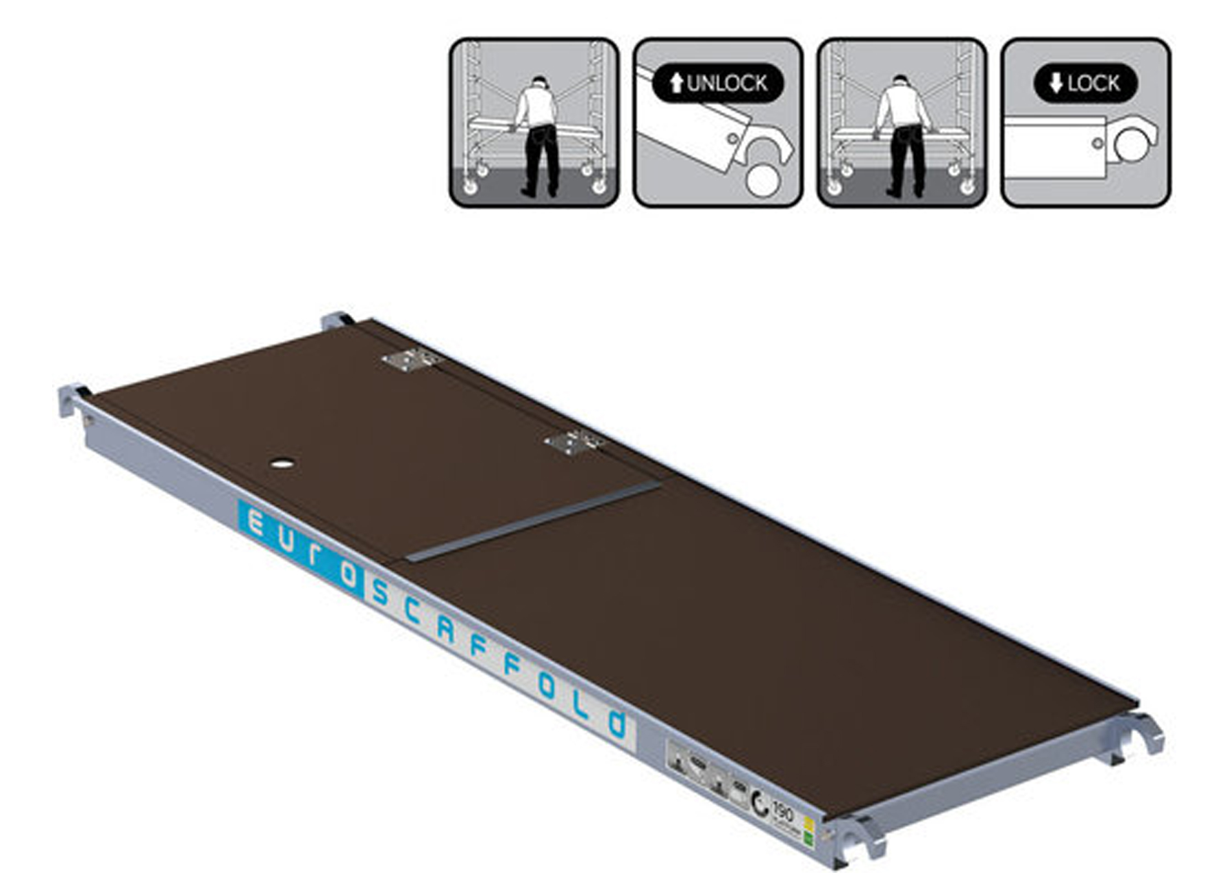 ECHAFAUDAGE PLIANT ALU AVEC TRAPPE 190X75CM HAUTEUR DE TRAVAIL 3M