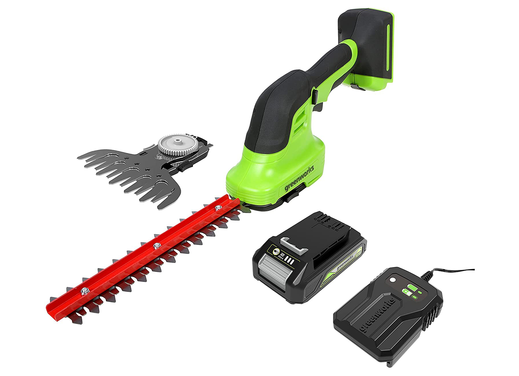 GREENWORKS TAILLE-HAIES + COUPE BORDURES 2-EN-1 24V G24SHTK2 2 AH BATTERIE + CHARGEUR
