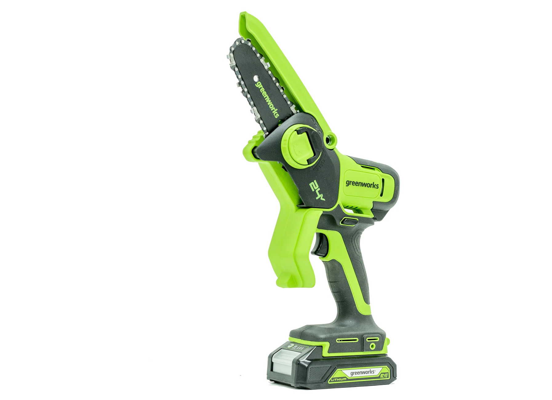 GREENWORKS MINI KETTINGZAAG 24V 10CM 2,0AH + ACCU 2,0AH + LADER