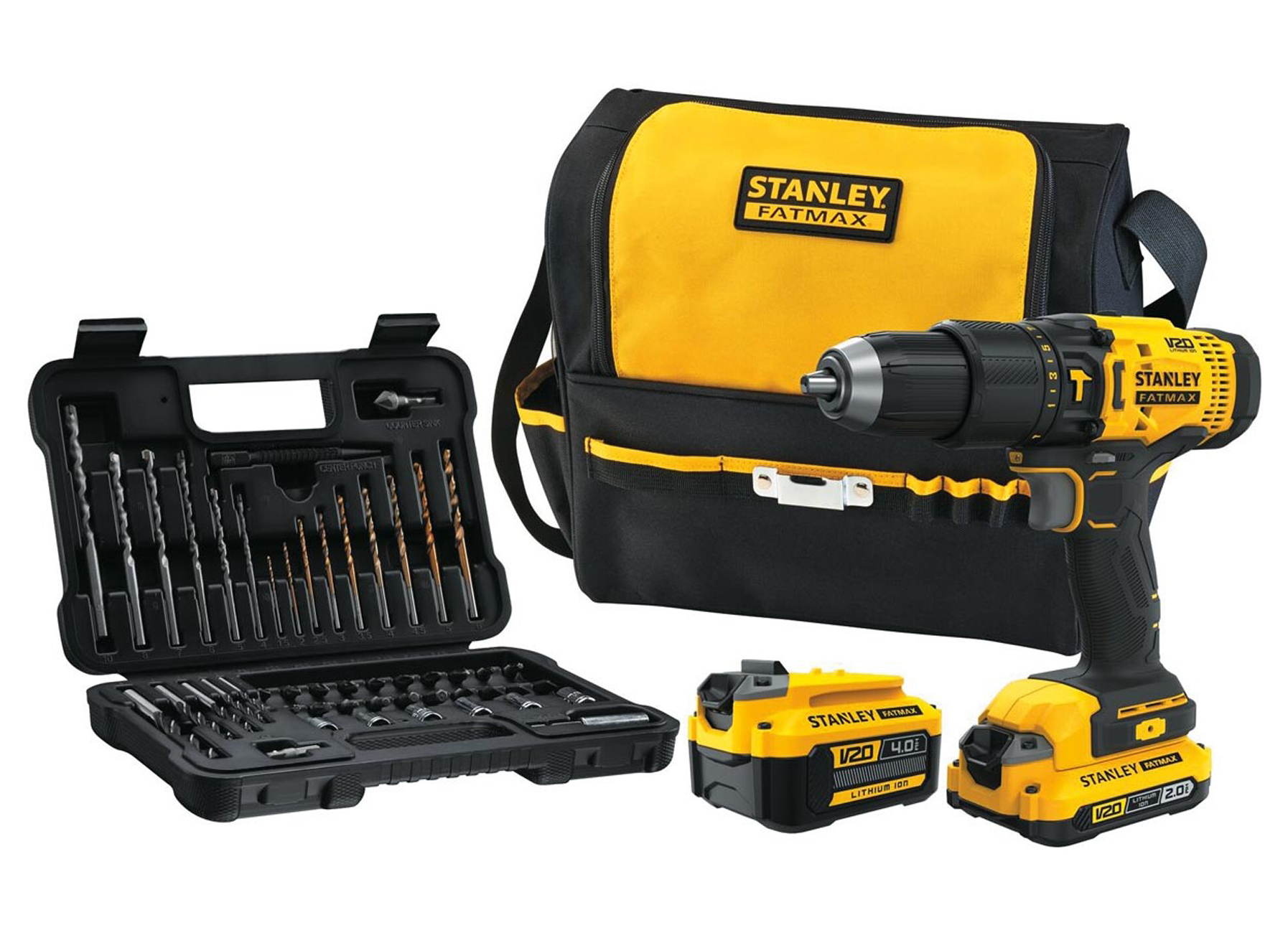 STANLEY V20 KIT SCHROEFKLOPBOORMACHINE 18V 1X2.0AH + 1X4.0AH + ACCESSOIRES