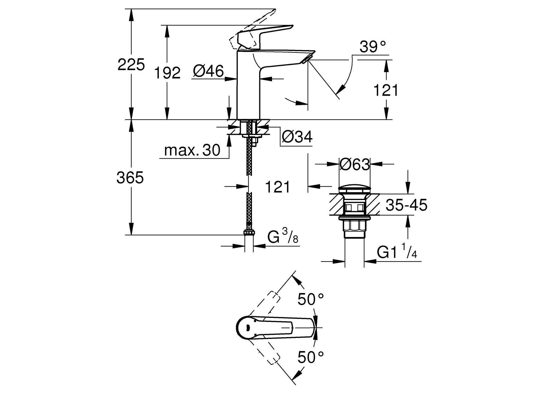 GROHE WASTAFELKRAAN START M-SIZE MAT ZWART