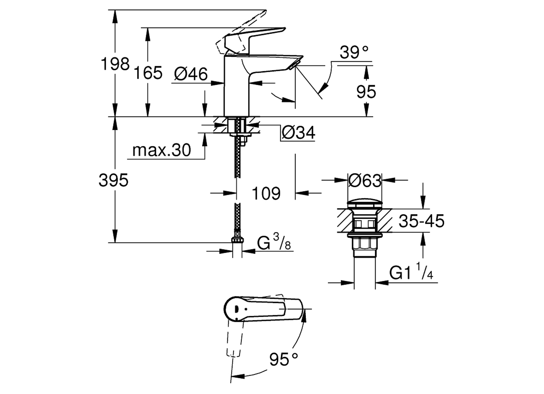 GROHE MITIGEUR LAVABO START S-SIZE NOIR MAT