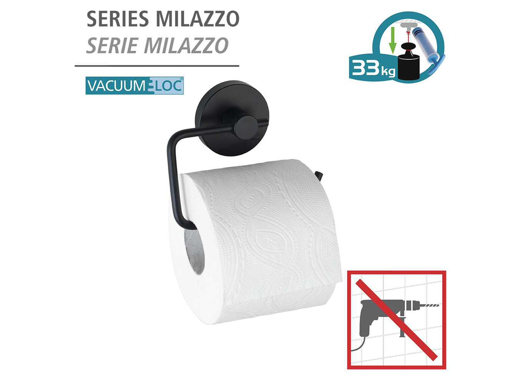 TOILETROLHOUDER MILAZZO VACUUM-LOC ZWART