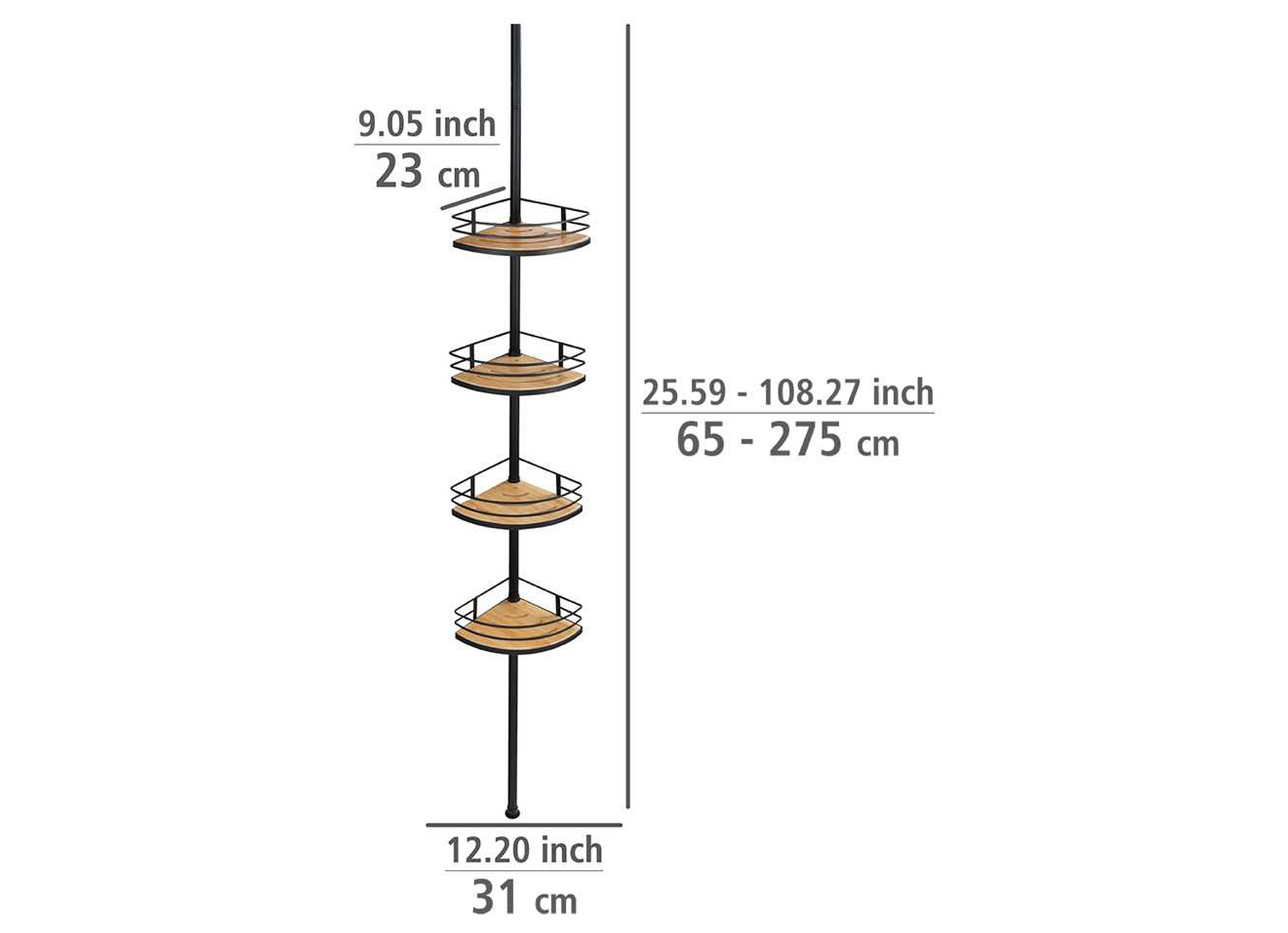 ETAGERE D''ANGLE DE DOUCHE TELESCOPIQUE DOLCEDO NOIR/BAMBOU