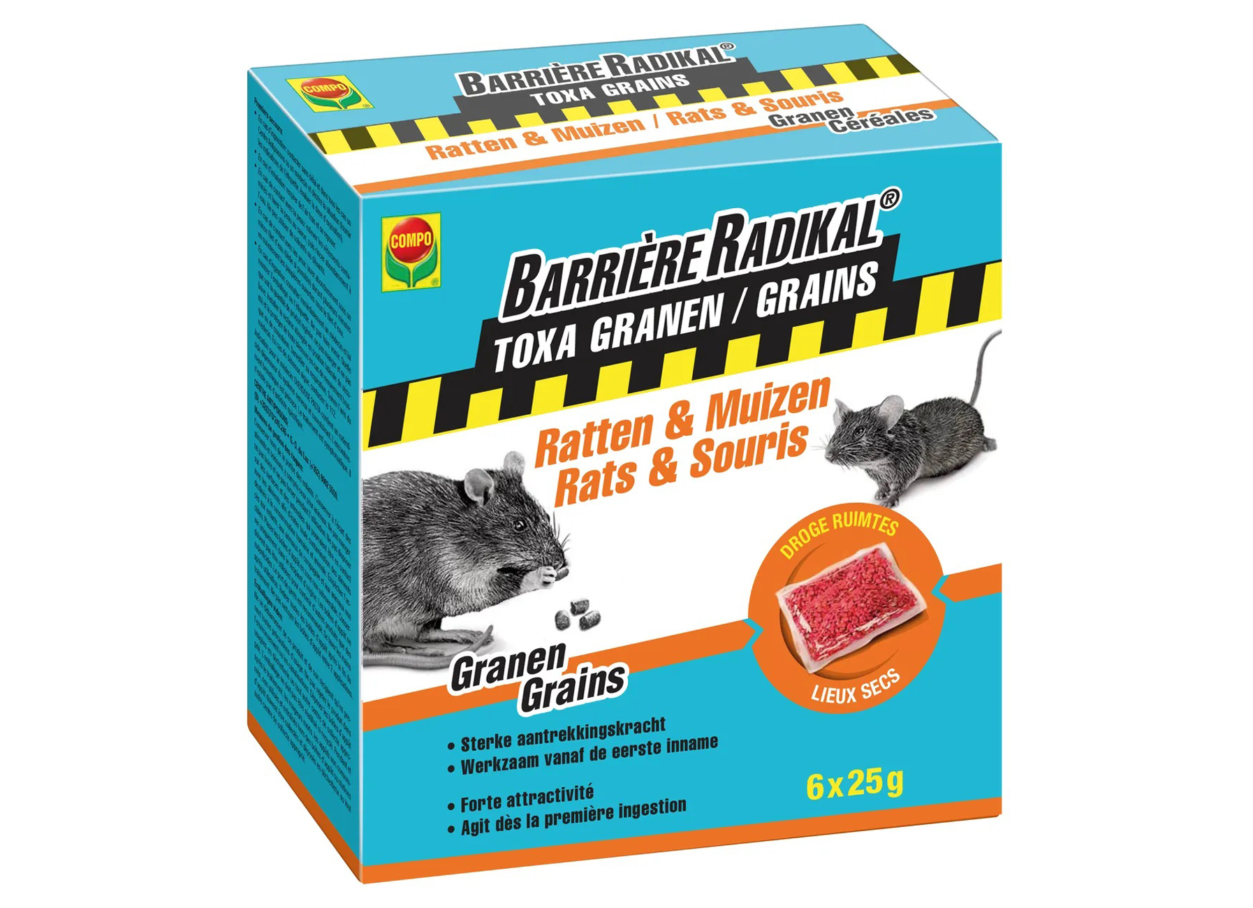 COMPO BARRIERE RADIKAL TOXA GRAINS RATS & SOURIS (6X25G)