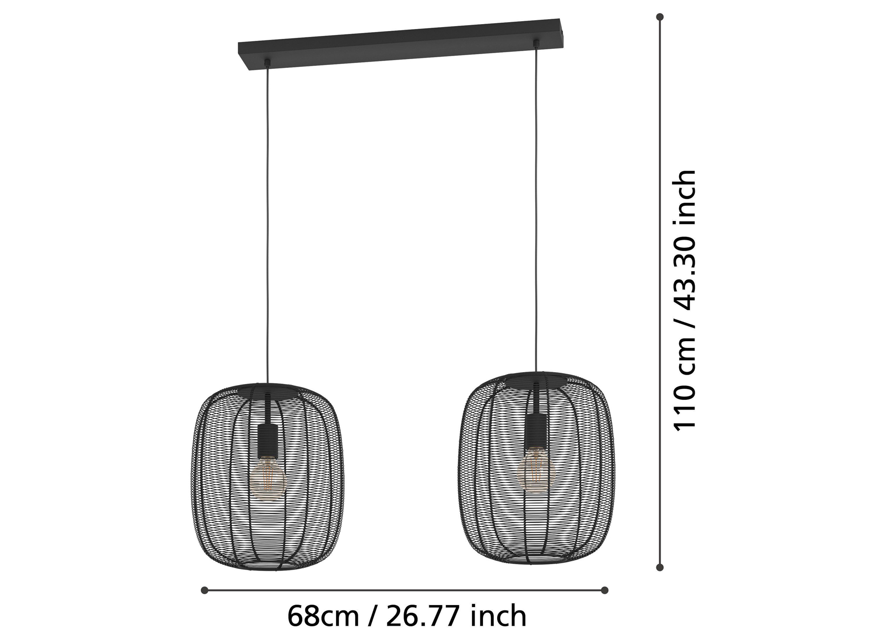 EGLO HANGLAMP RINROE 2XE27 STAAL ZWART