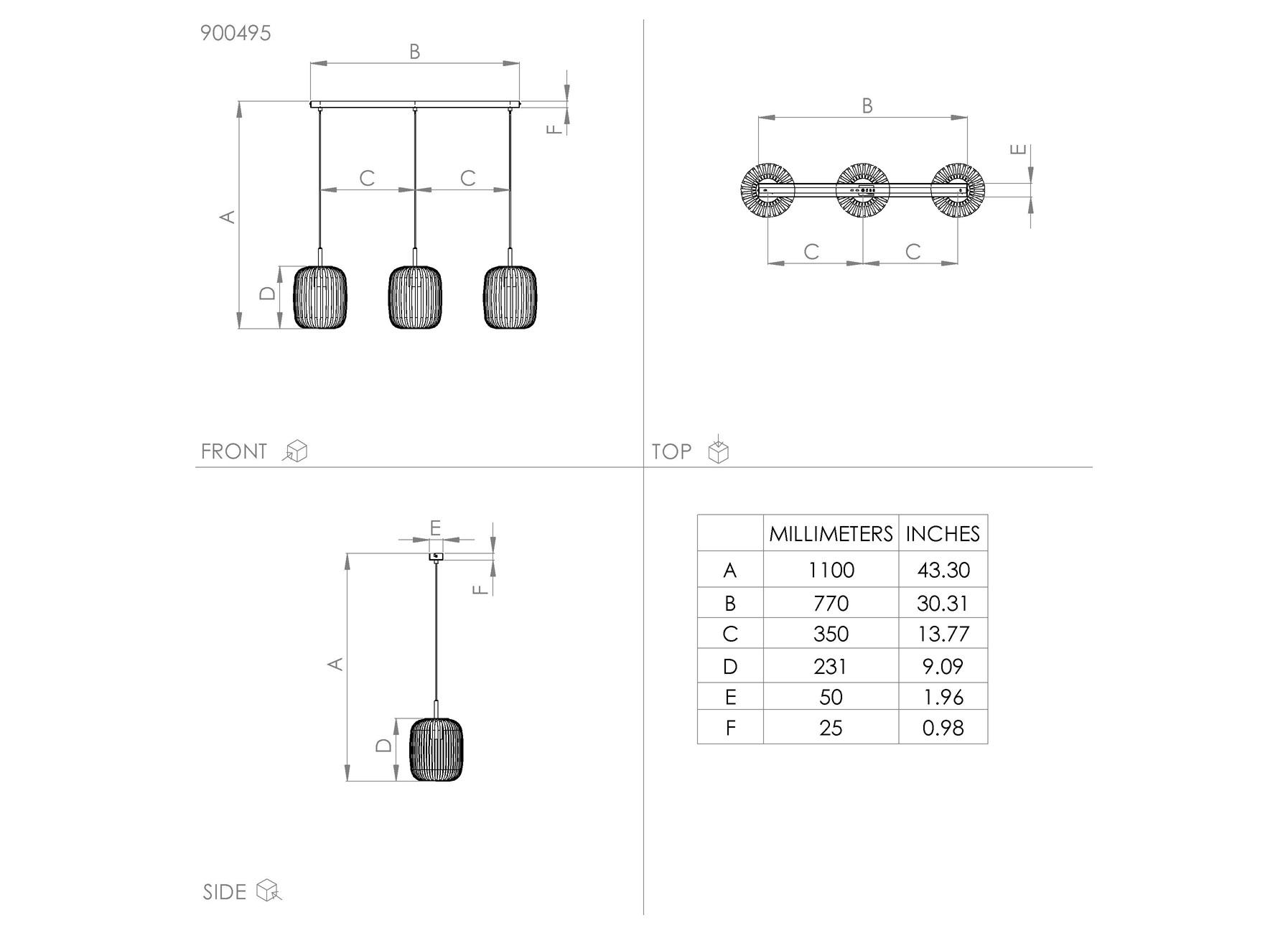 EGLO SUSPENSION ROMAZZINA 3XE27 ACIER NOIR