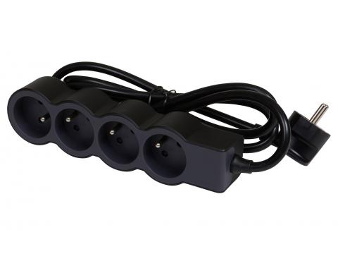 4-VOUDIG STOPCONTACT 4X2P + A - SNOER 3M ZWART