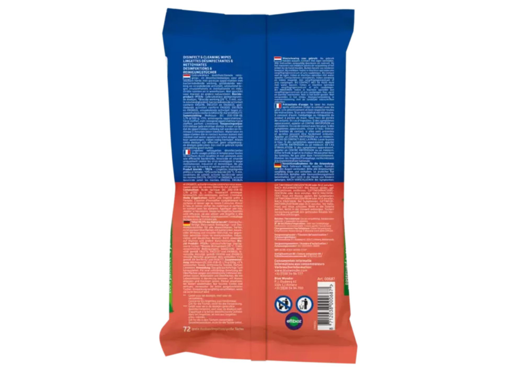 BLUE WONDER LINGETTES DESINFECTANTES ET NETTOYANTES 72X