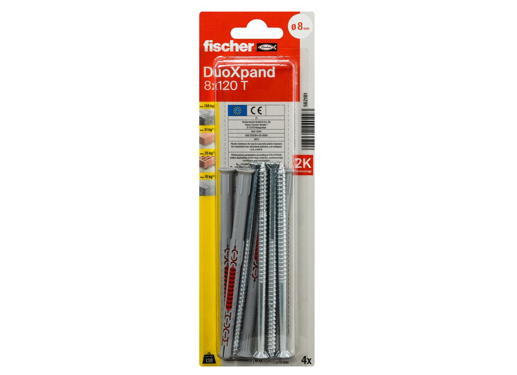 FISCHER CONSTRUCTIEPLUG DUOXPAND VERZONKEN KOP VERZINKT