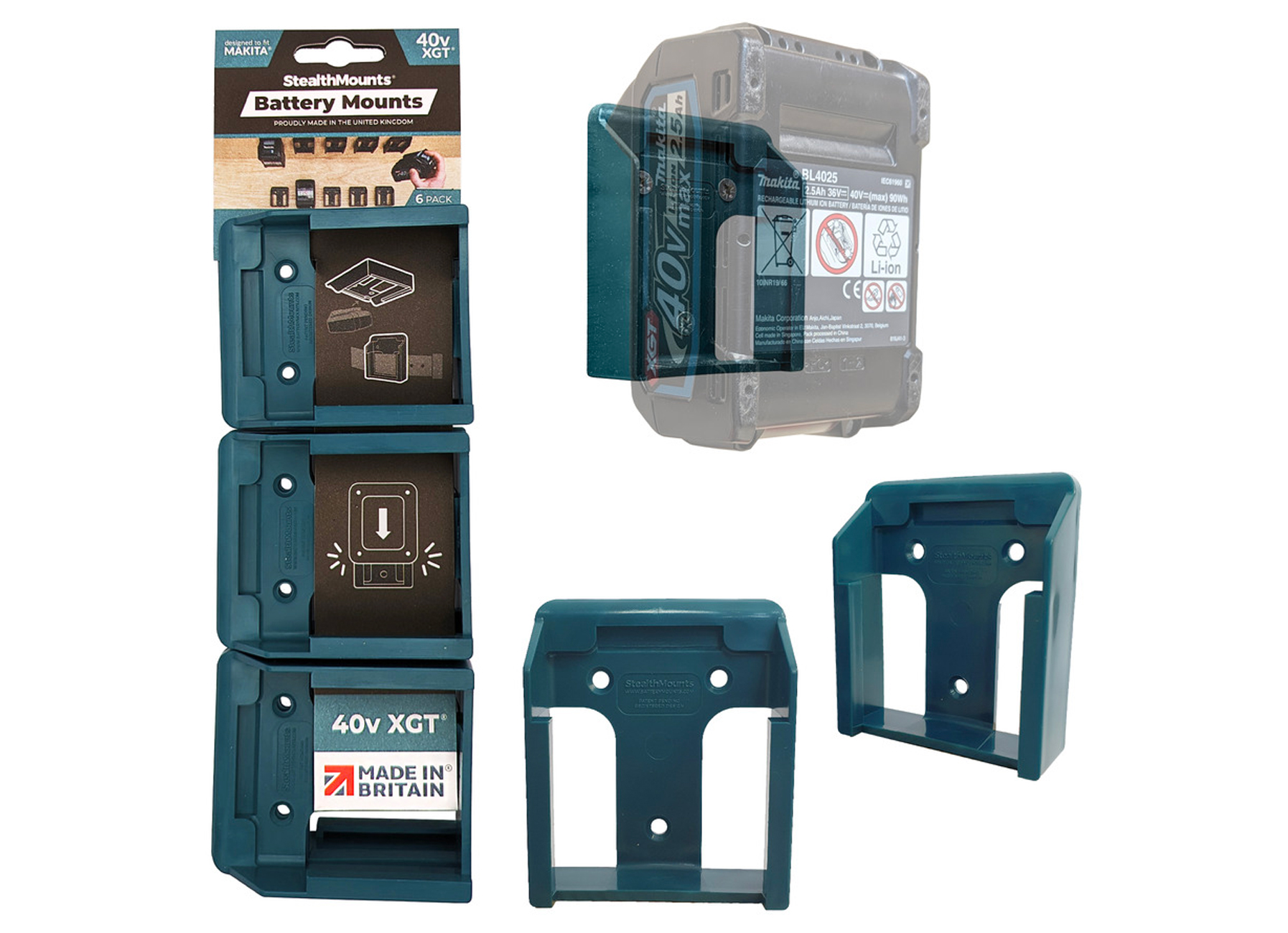 STEALTHMOUNTS ACCUHOUDER MAKITA 40V XGT BATTERIJEN BLAUW (6 PACK)
