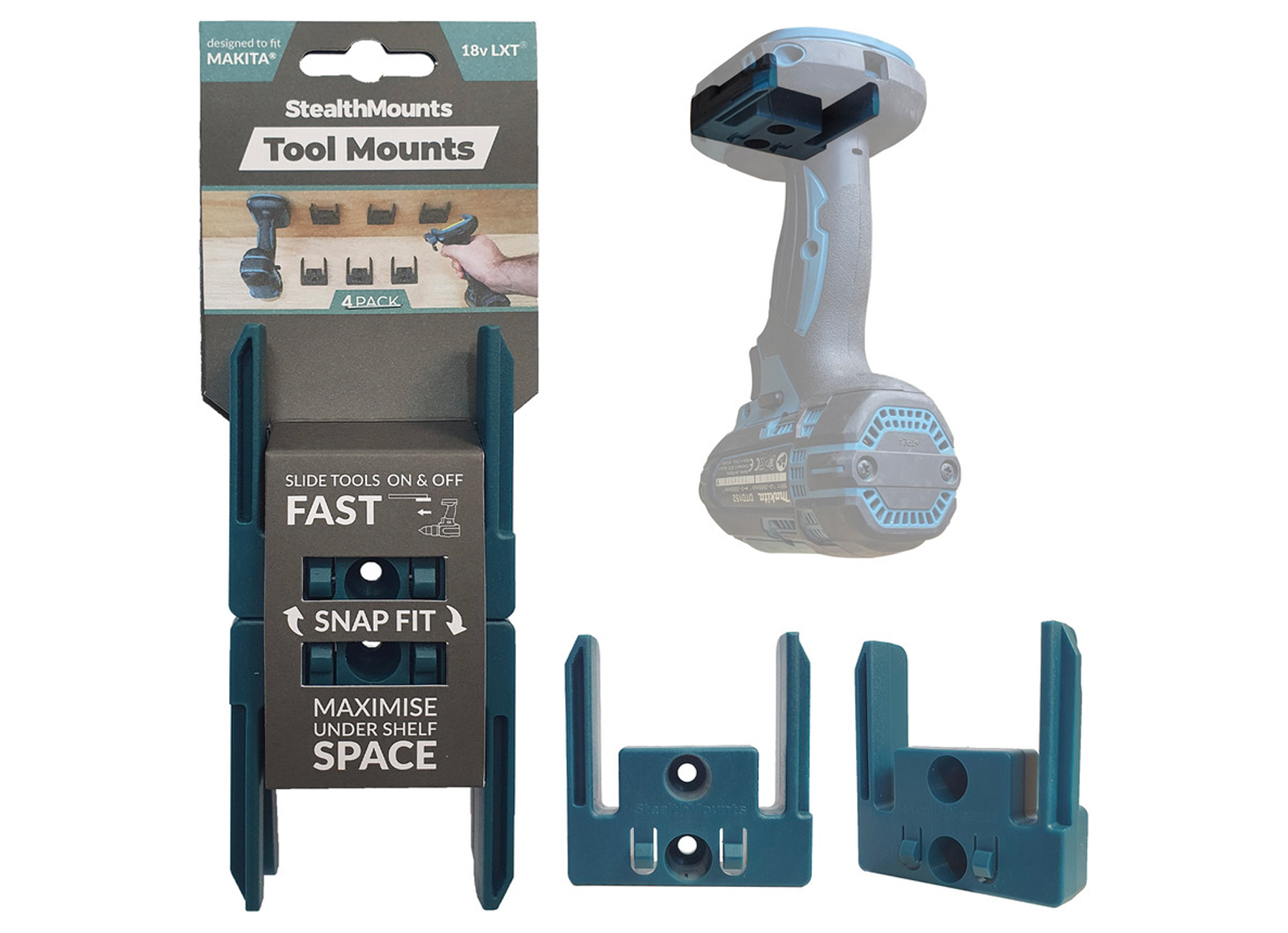 STEALTHMOUNTS TOOLHOUDER MAKITA 18V LXT ACCUTOOLS BLAUW (4 PACK)