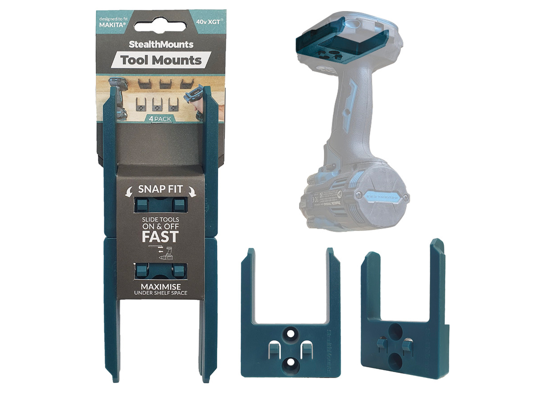 STEALTHMOUNTS TOOLHOUDER MAKITA 40V XGT ACCUTOOLS BLAUW (4 PACK)