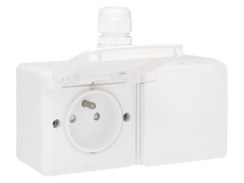 NIKO HYDRO DUBBEL HORIZONTAAL STOPCONTACT 1 INGANG MET PENAARDE WIT