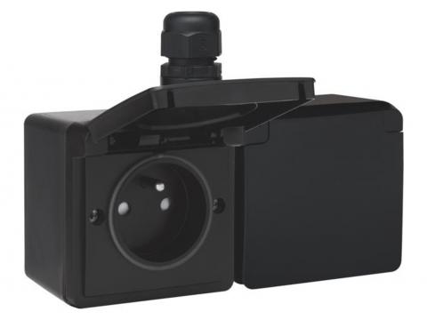 NIKO HYDRO DUBBEL HORIZONTAAL STOPCONTACT 1 INGANG MET PENAARDE ZWART
