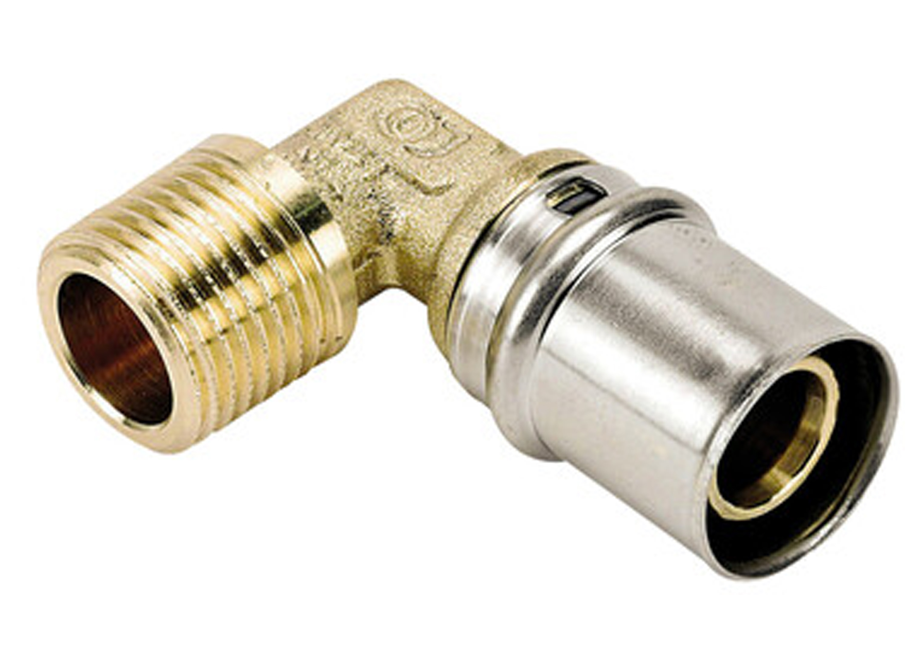 VMGO KOPPELING HAAKS 90° BUITENDRAAD 1/2M X ALU-PERS Ø20/2MM