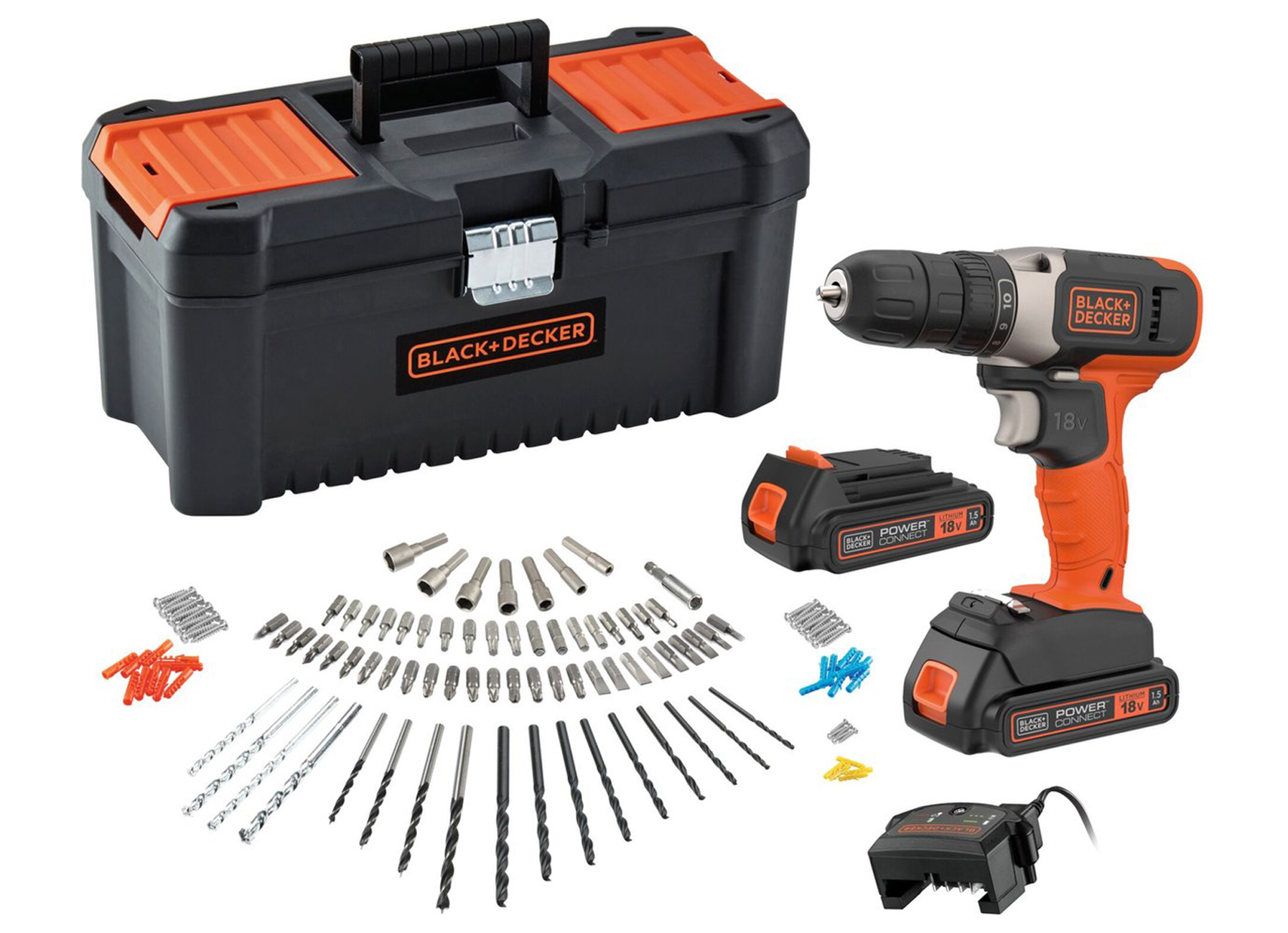 BLACK & DECKER SCHROEFBOORMACHINE 18V + KOFFER + 120 ACCESSOIRES