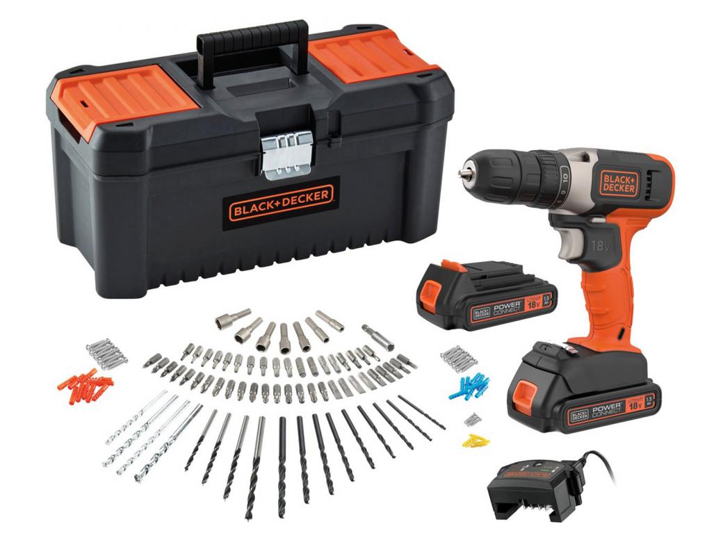 BLACK & DECKER SCHROEFBOORMACHINE 18V + KOFFER + 120 ACCESSOIRES