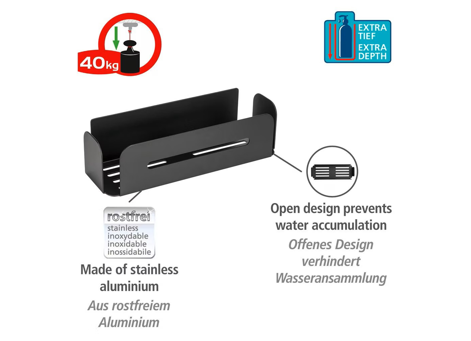 WENKO TURBO-LOC ETAGERE MURALE BIVIO BLACK
