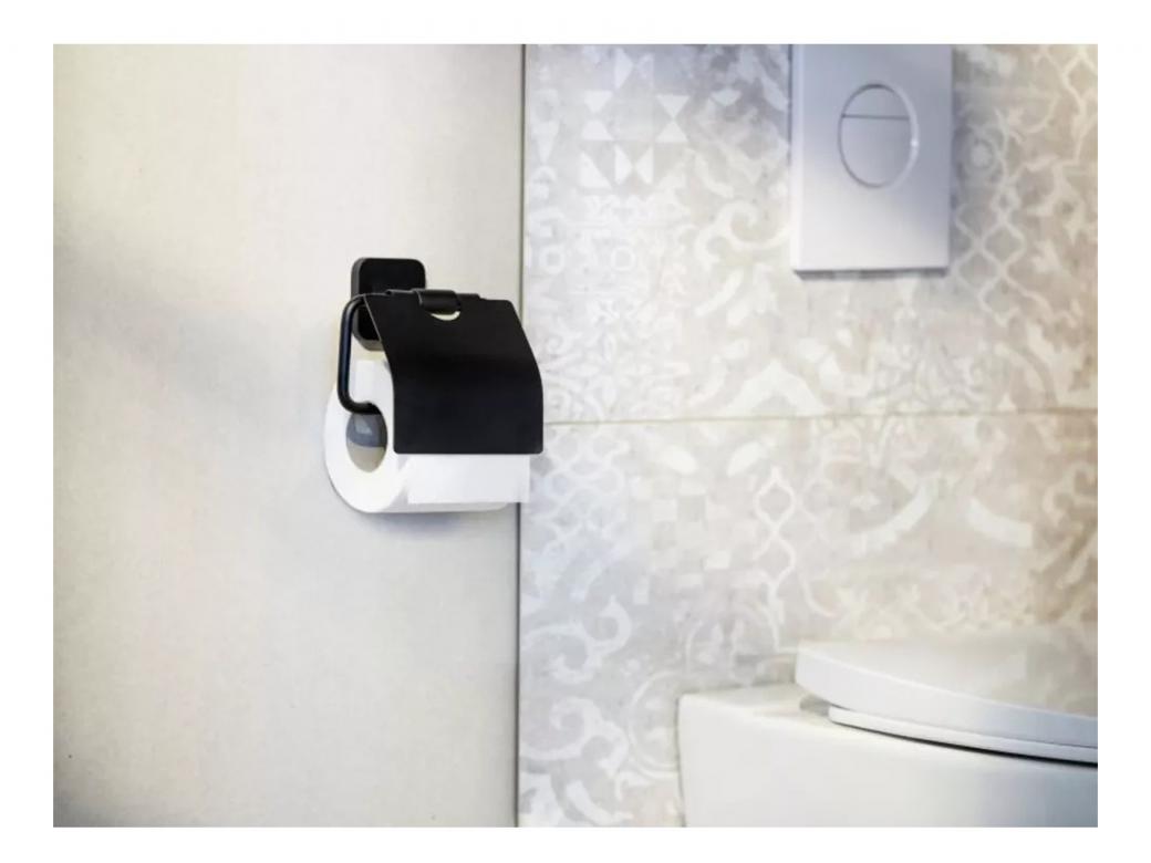 WENKO TURBO-LOC PORTO BLACK TOILETROLHOUDER MET KLEP RVS ZWART