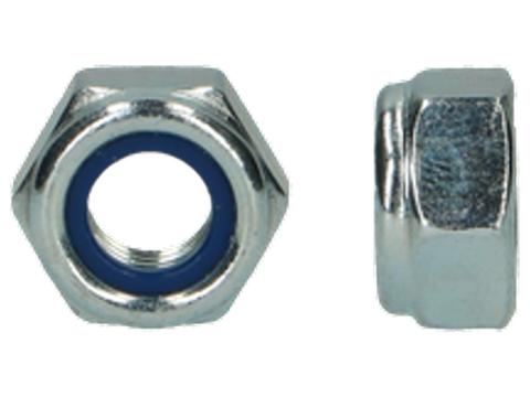 Écrou de sûreté hexagonal DIN 985 M12, acier zingué, boîte plastique de 19 pièces