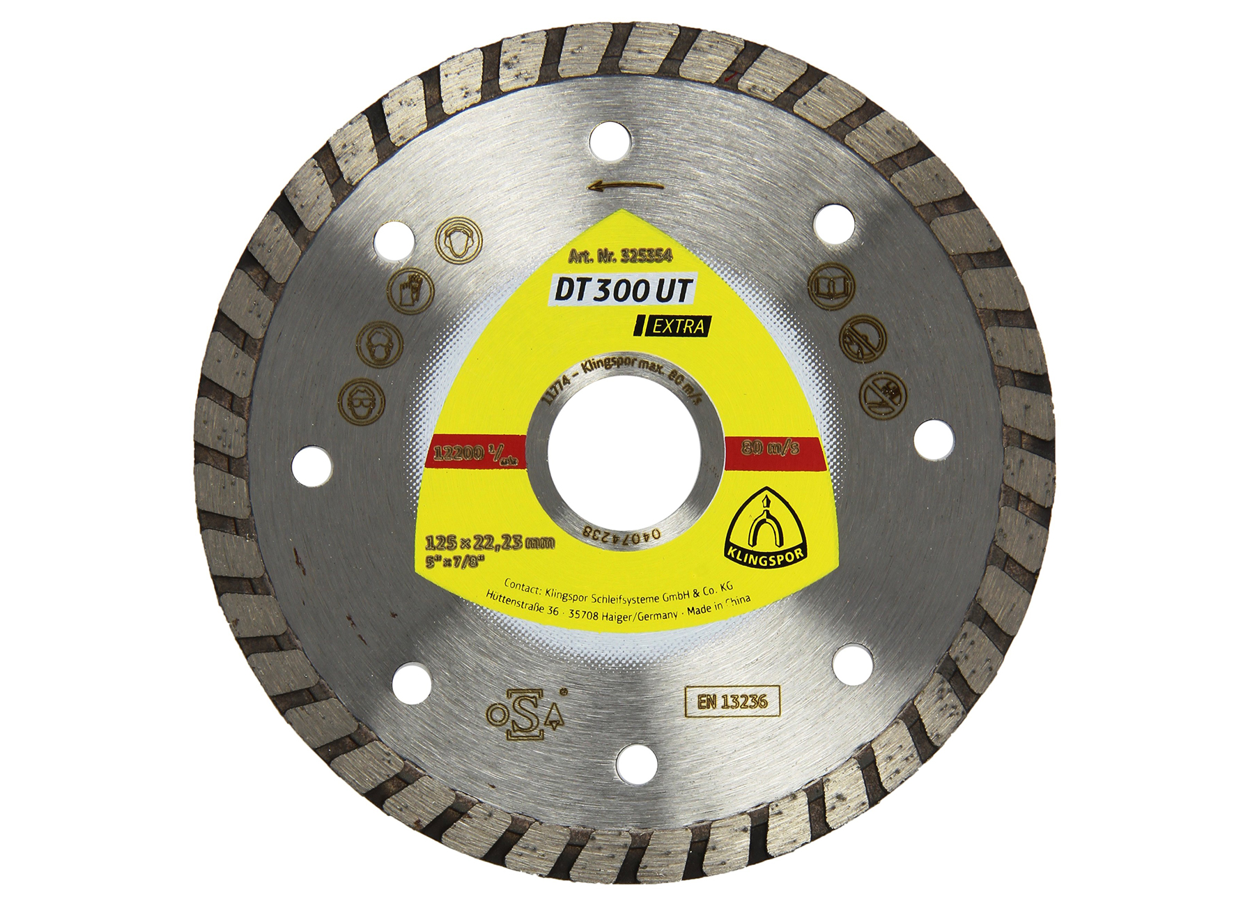 KLINGSPOR DIAMANTSCHIJF DT 300 UT EXTRA Ø125X1,9MM GAT 22,23MM