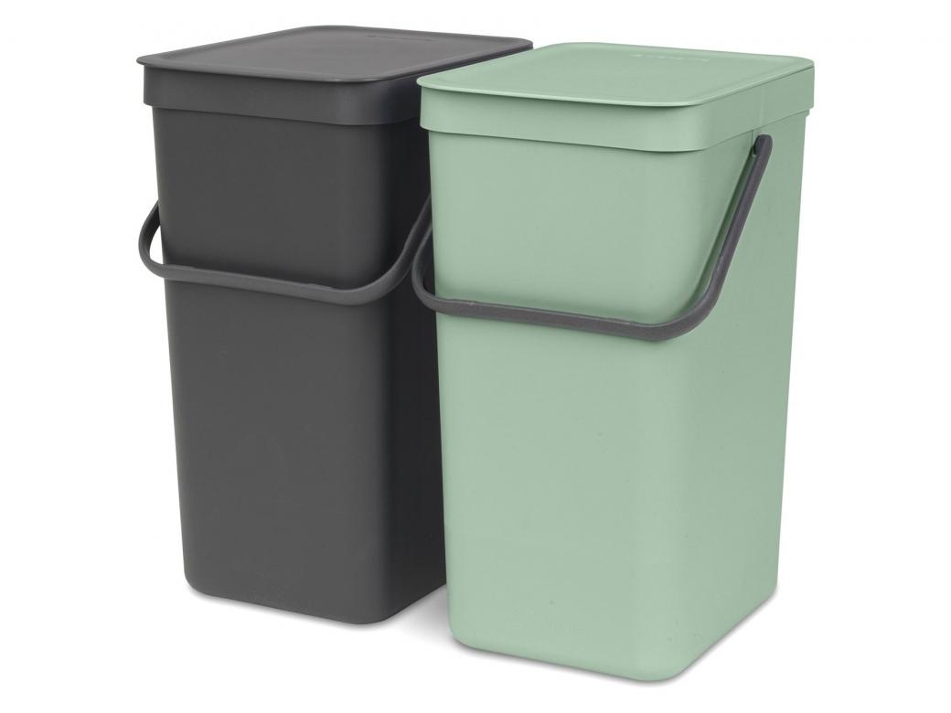 BRABANTIA POUBELLE ENCASTRABLE SORT & GO 2X12L GRIS - VERT