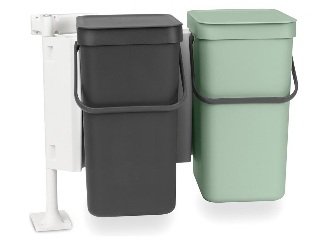 BRABANTIA POUBELLE ENCASTRABLE SORT & GO 2X12L GRIS - VERT