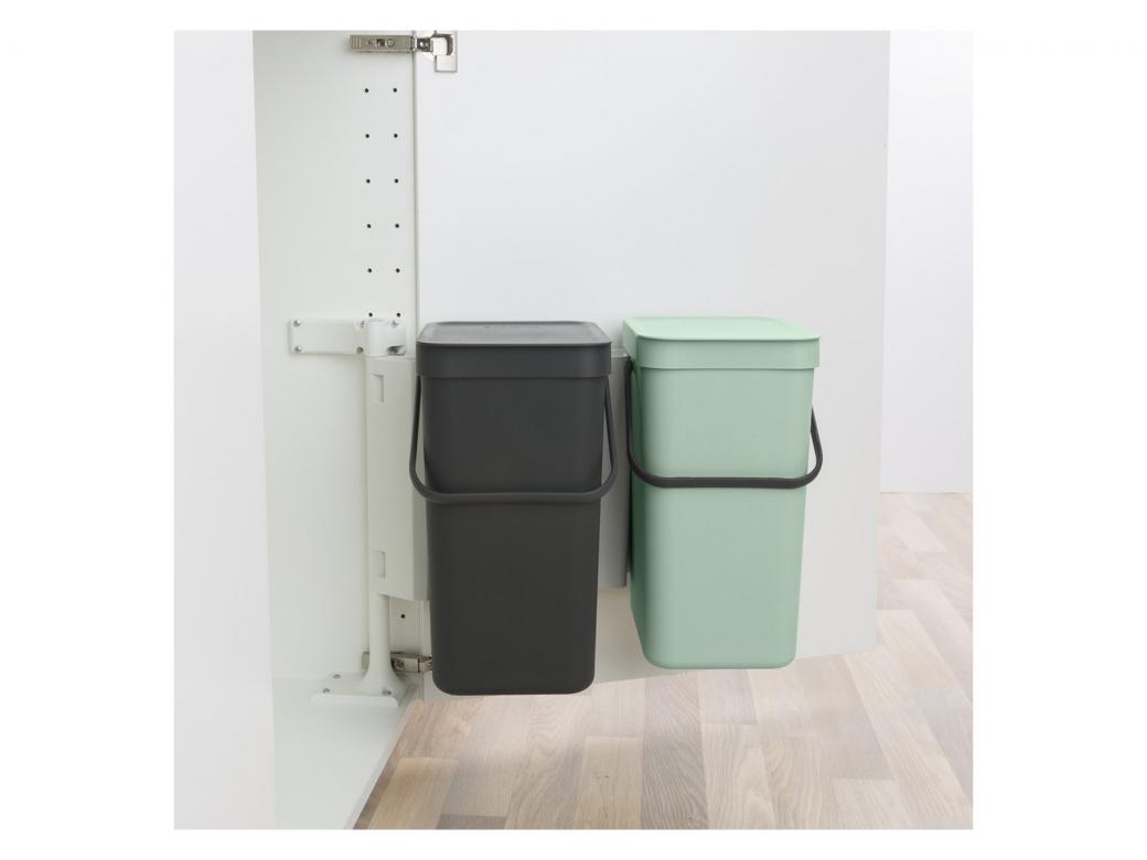 BRABANTIA POUBELLE ENCASTRABLE SORT & GO 2X12L GRIS - VERT