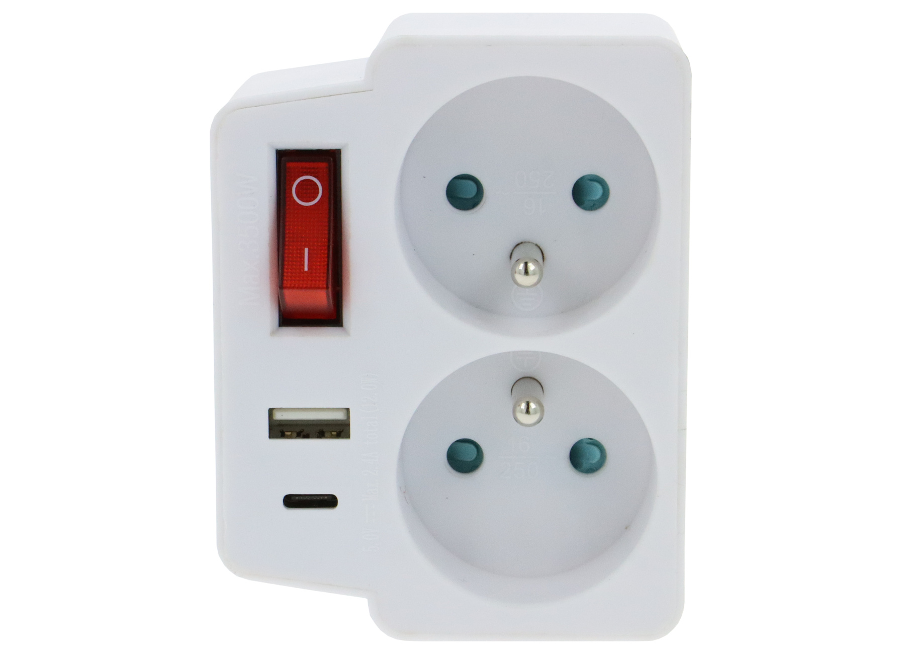 PROFILE Prise domino 2x16A USB-A+C blanche