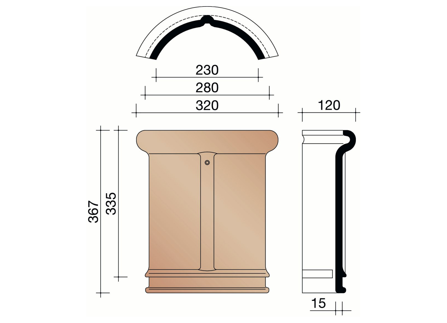 FAITIERE DEMI-RONDE 44 230MM ANTHRACITE