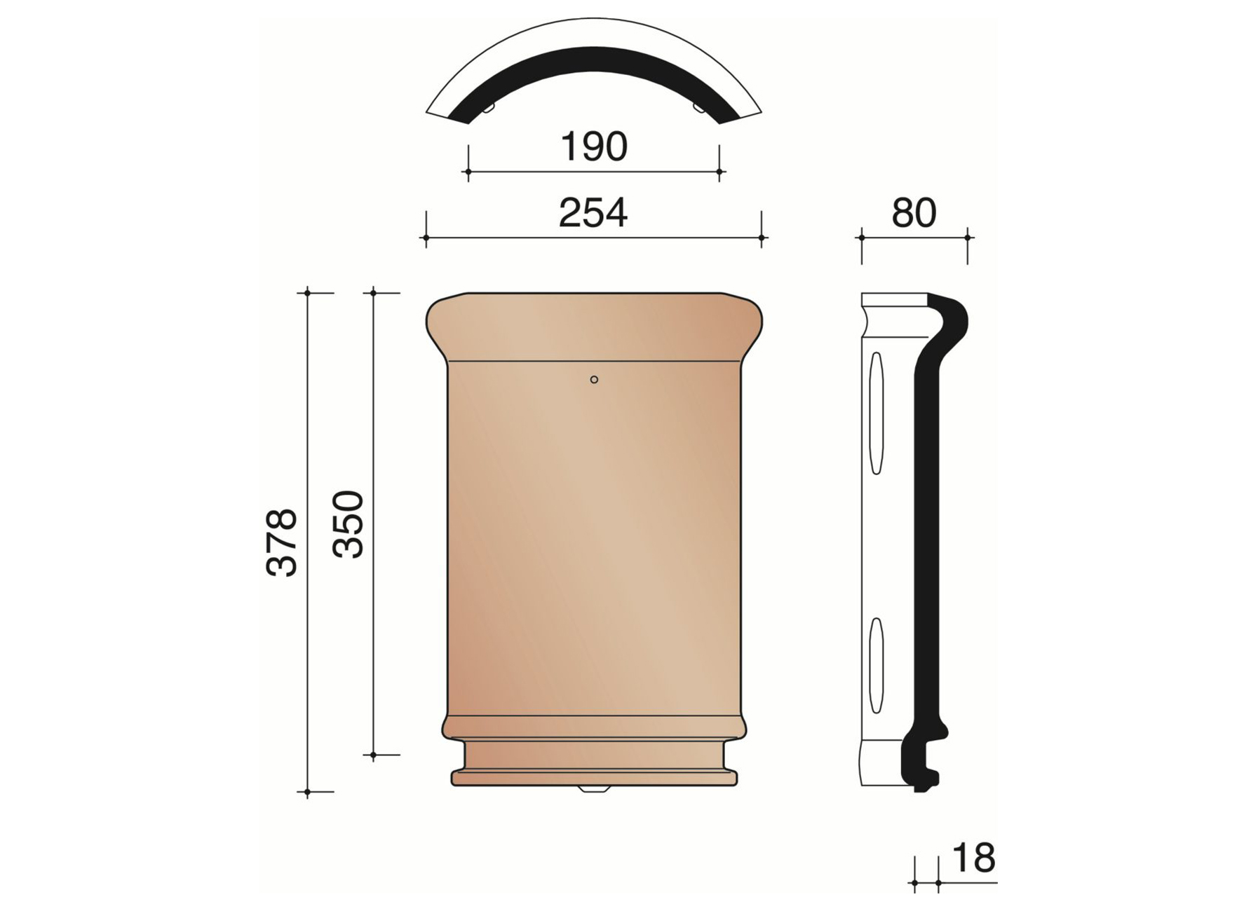 ARETIER DEMI-ROND 44 190MM ANTHRACITE