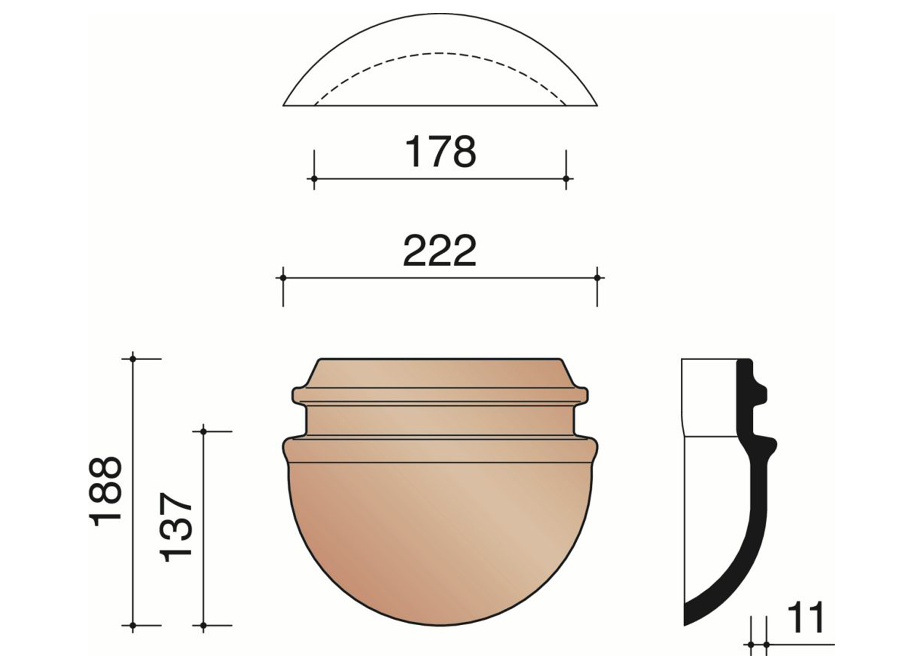 ABOUT D'ARETIER DEMI-ROND 44 190MM ANTHRACITE