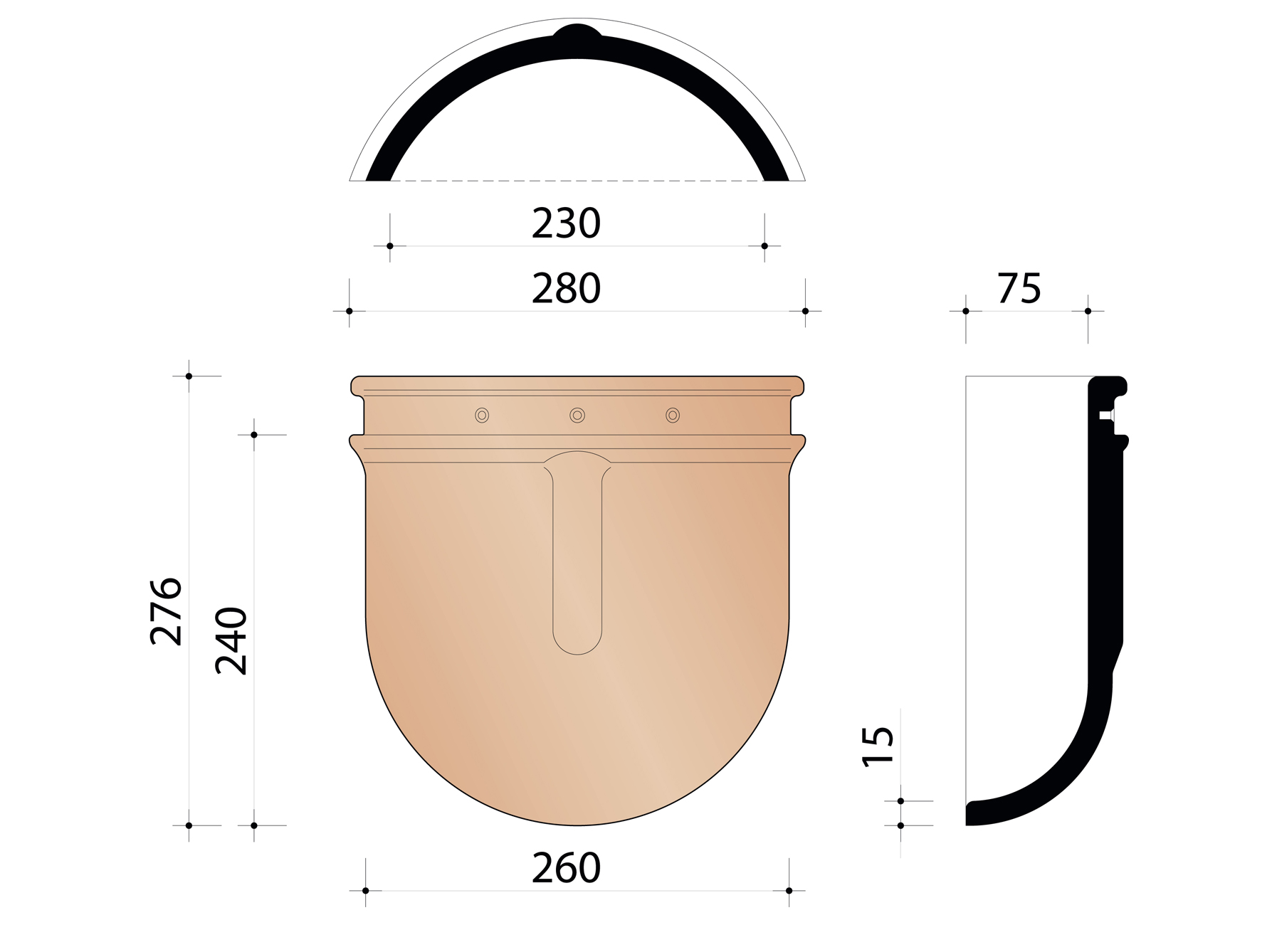 ABOUT D'ARETIER DEMI-ROND 44 230MM ANTRACIET