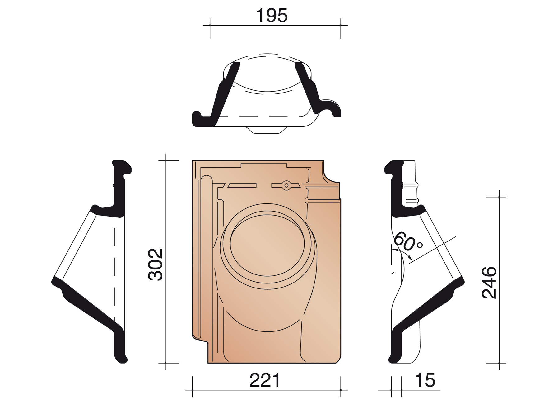 TUILE A DOUILLE Ø100 44 LUSTRE (EXCL MITRON)