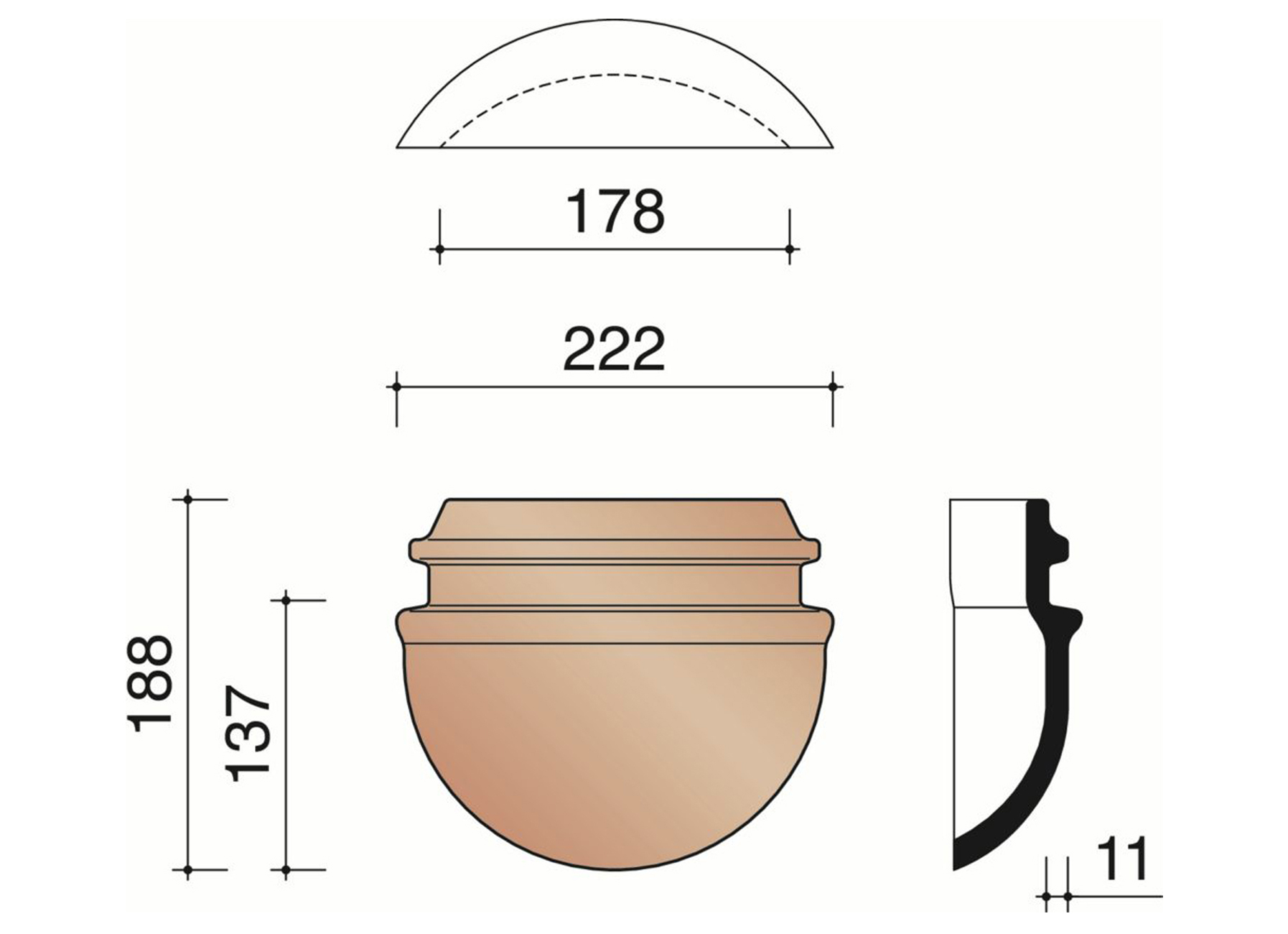 ABOUT D'ARETIER DEMI-ROND A EMBOITEMENT 44 190MM COTTAGE/VIEILLI/VIEUX LATEM ROUGE