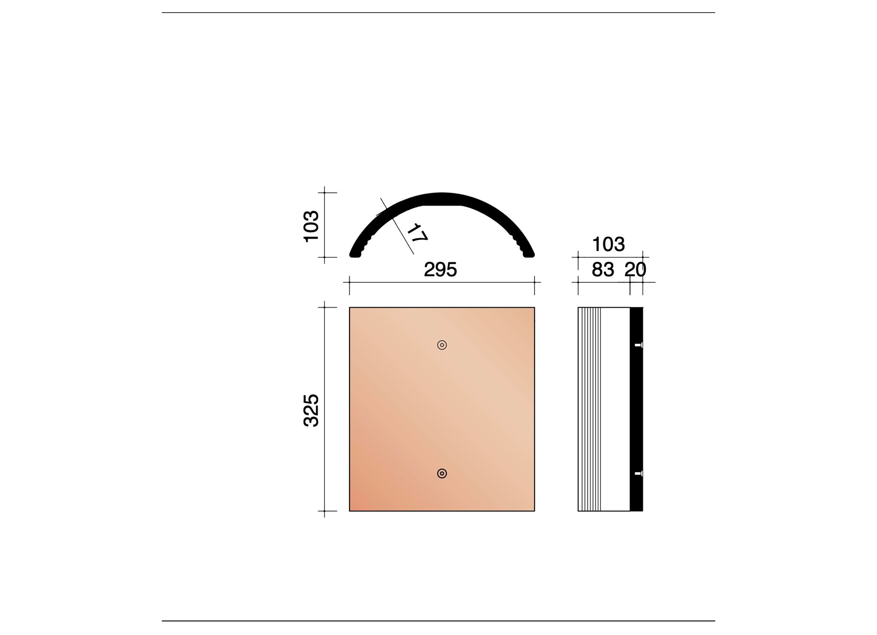 FAITIERE DEMI-ROND 451 255MM VIEILLI ROUGE