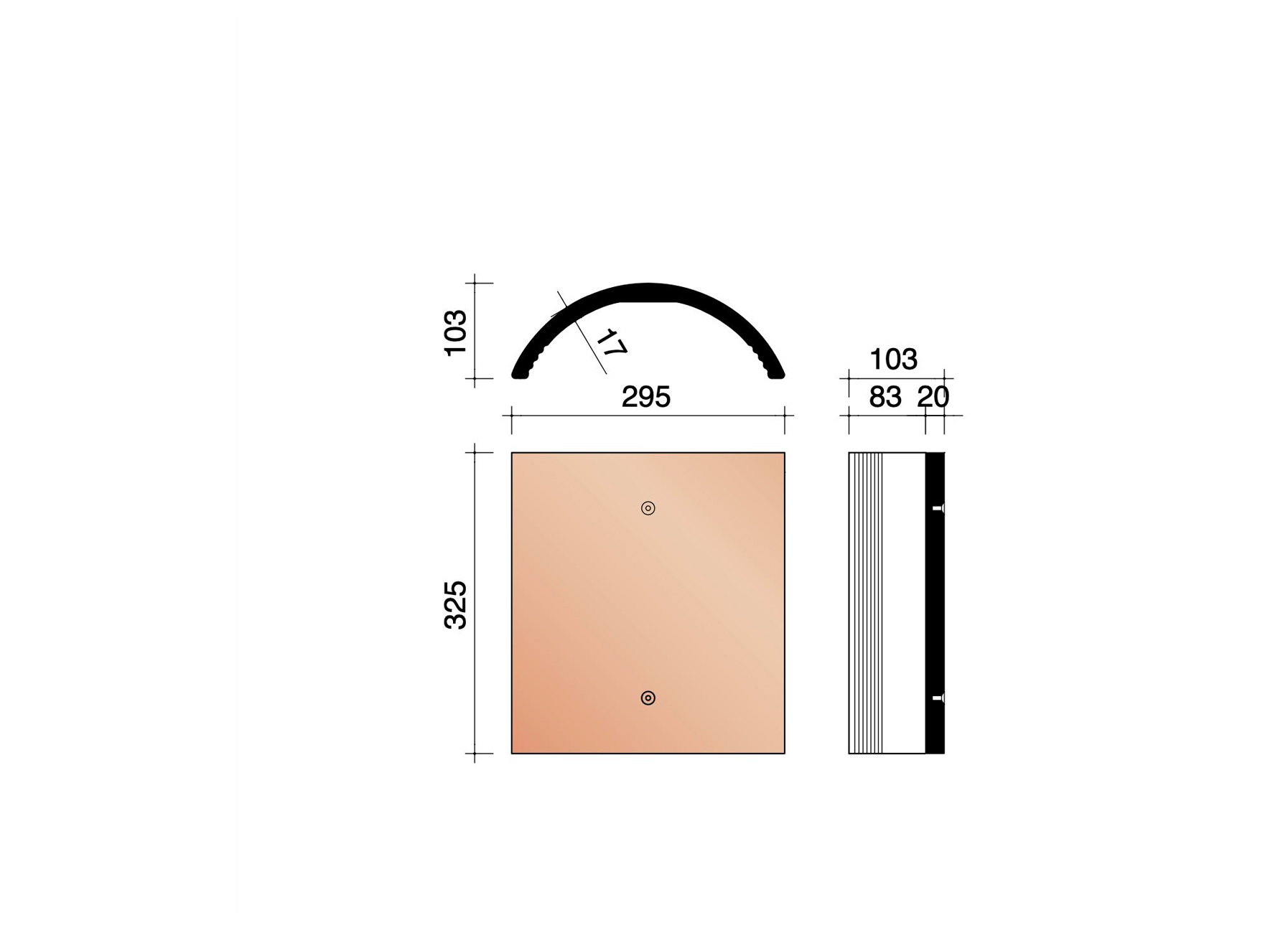 FAITIERE DEMI-ROND 451 255MM VIEILLI BLEU FUME
