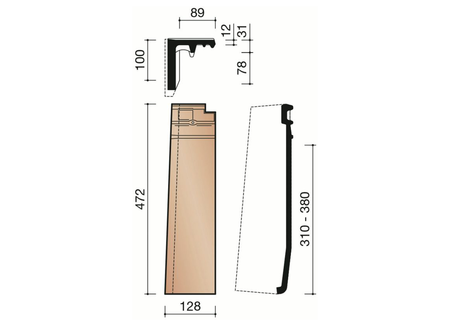 ACTUA LANTENNE HALVE LINKERGEVELPAN ANTRACIET MAT